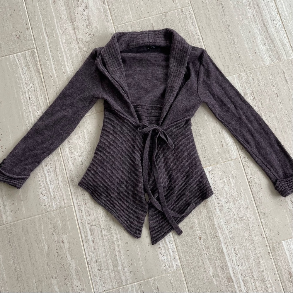 Elegant Women's Dark Purple Cardigan with Tie Front